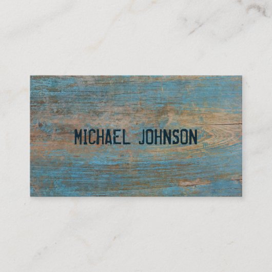 素朴な木製の青い皮のペンキのグランジなフォントスタイル 名刺 (正面)