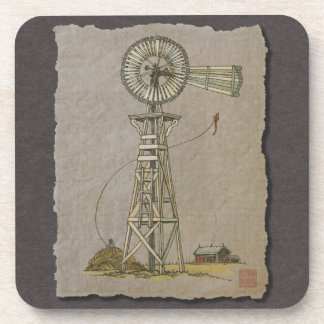 素朴な木製の風車 コースター