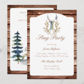 素朴な木製の鹿の独身パーティー 招待状 (正面/裏面)