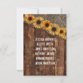 素朴な木製の麻のひまわりテーブル番号席札 招待状 (裏面)
