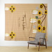素朴な木製の黄色の花柄のメイソンジャー写真用背景 タペストリー (インサイチュ(横))