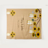 素朴な木製の黄色の花柄のメイソンジャー写真用背景 タペストリー (正面(横))