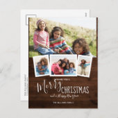 素朴な木製の4枚の写真の組み合わせ 楽しいクリスマス シーズンポストカード (正面/裏面)