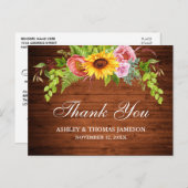 素朴な木製ひまわり花の結婚式のお礼 ポストカード (正面/裏面)