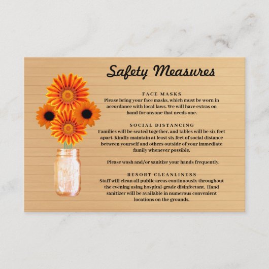 素朴な木製オレンジ花柄のメイソンジャー安全対策 エンクロージャーカード (正面)