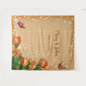 素朴な木製オレンジ花蝶の背景 タペストリー (正面(横))