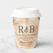 素朴な木製カットスライス モノグラム 婚約 結婚 紙コップ (正面)