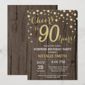 素朴な木製ゴールドサプライズ90歳の誕生日ダイヤモンド 招待状 (正面/裏面)