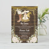 素朴な木製ゴールド メキシカンチャロ ミス キンセ 招待状 (スタンド正面)