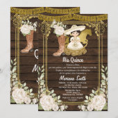 素朴な木製ゴールド メキシカンチャロ ミス キンセ 招待状 (正面/裏面)