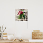 素朴な木製パネルのピンクローズ ポスター (キッチン)