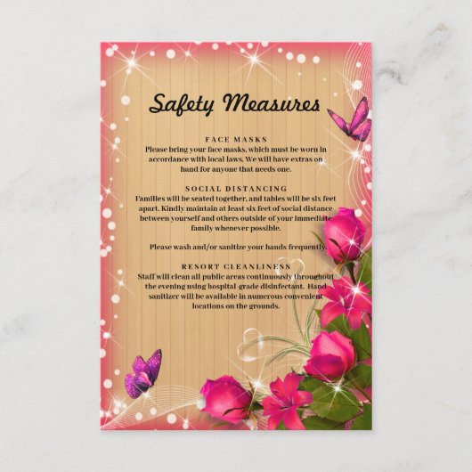 素朴な木製ピンクの花と蝶の安全対策 エンクロージャーカード (正面)