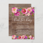 素朴な木製ピンクの花の赤ちゃんシャワー本 赤ちゃんのために エンクロージャーカード (正面/裏面)