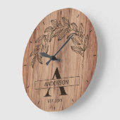 素朴な木製ファームハウス 家族名 モノグラム ラージ壁時計 (傾斜)