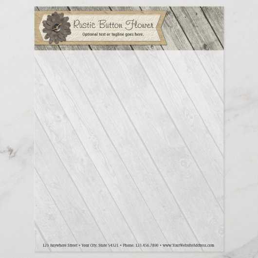 素朴な木製ボタンの生地の花及びぼろぼろのバーラップ レターヘッド (正面)
