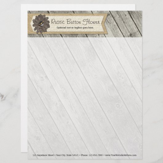 素朴な木製ボタンの生地の花及びぼろぼろのバーラップ レターヘッド (正面/裏面)