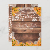 素朴な木製レースの黄色いバラのエレガントなSave the Date 案内ポストカード (正面/裏面)