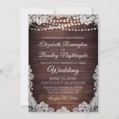 素朴な木製レースストリングライト ウェディング 招待状 (正面)