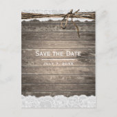 素朴な木製レース糸納屋結婚式 Save the Date 案内ポストカード (正面)