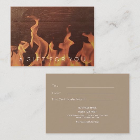 素朴な木製火|のレストランのギフト券 割引カード (正面/裏面)