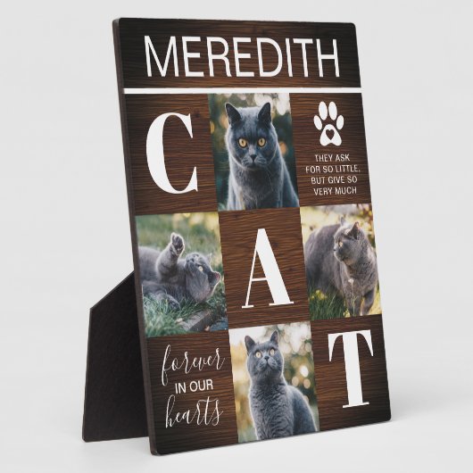 素朴な木製猫メモリアル写真 フォトプラーク (側面)