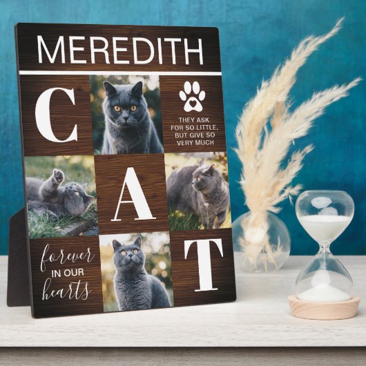 素朴な木製猫メモリアル写真 フォトプラーク (側面)