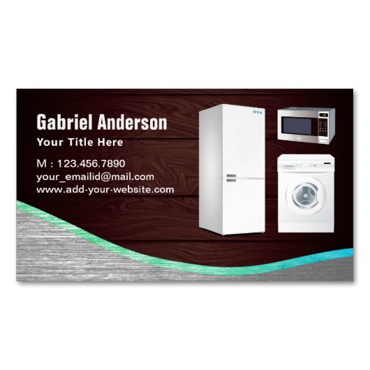 素朴な木製鋼製の家庭電化製品修理 マグネット名刺 (正面)