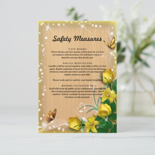 素朴な木製黄色の花蝶安全対策 エンクロージャーカード (スタンド正面)