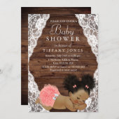 素朴な木製 エスニック ヴィンテージ ベビーシャワー 招待状 (正面/裏面)