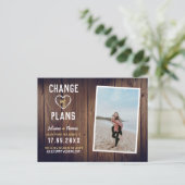 素朴な木製 カスタム フォト エレガントな計画変更 案内ポストカード (スタンド正面)