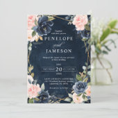 素朴な木製 ネイビーブルッシュ幾何学的な結婚式の招待状 招待状 (スタンド正面)