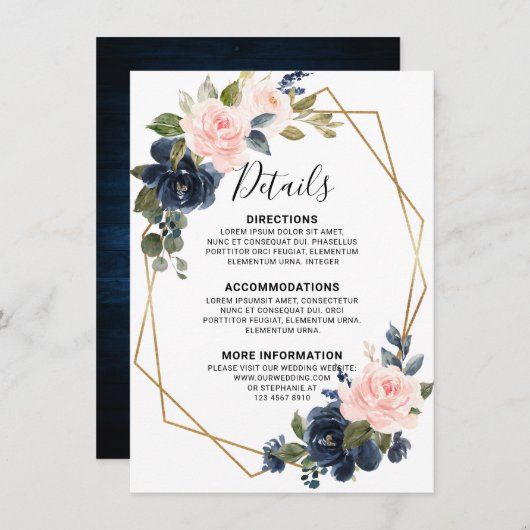 素朴な木製 ネイビーブルー ブラッシュピンク 幾何学模様のディテール エンクロージャーカード (正面/裏面)