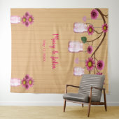 素朴な木製 ピンクの花 マソンジャー フォト 背景ボード タペストリー (インサイチュ(横))