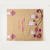 素朴な木製 ピンクの花 マソンジャー フォト 背景ボード タペストリー (正面(横))