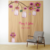 素朴な木製 ピンクの花 マソンジャー フォト 背景ボード タペストリー (インサイチュ)