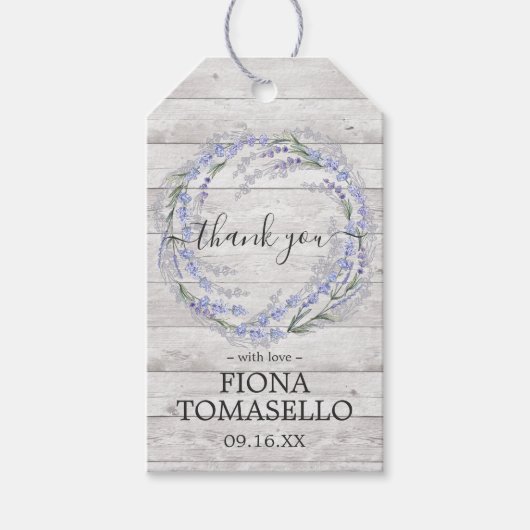 素朴な木製 ラベンダー 花のリース ありがとうございます ギフトタグ (正面)