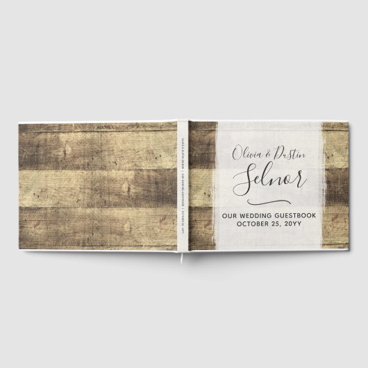 素朴な木製 ヴィンテージ カントリー ファームハウス ウェディング ゲストブック (全面)