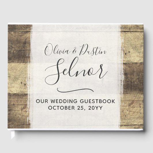 素朴な木製 ヴィンテージ カントリー ファームハウス ウェディング ゲストブック (正面)