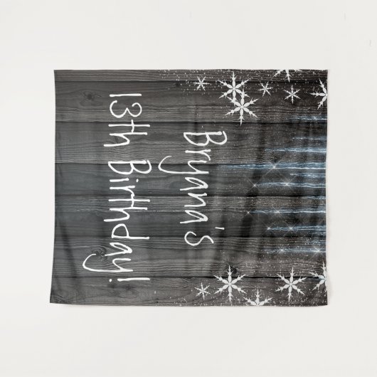 素朴な木製 凍結した氷の冬の雪の結晶の背景 タペストリー (正面(横))