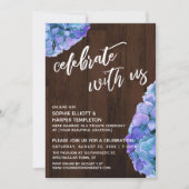 素朴な木製 青いハイドランジア お祝いに参加しよう 招待状 (正面)