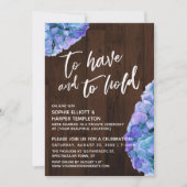 素朴な木製 青いハイドランジア 「持つことと保持すること」 招待状 (正面)