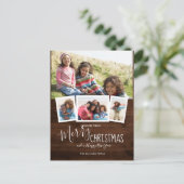 素朴な木製 4 枚の写真のコラージュ クリスマスをおめでとう シーズンポストカード (スタンド正面)
