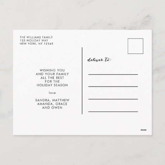 素朴な木製 4 枚の写真のコラージュ クリスマスをおめでとう シーズンポストカード (裏面)