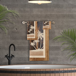 素朴な木調のモノグラムパームズビーチ バスタオルセット