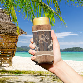 素朴な木調のモノグラムビーチ スリム缶クーラー