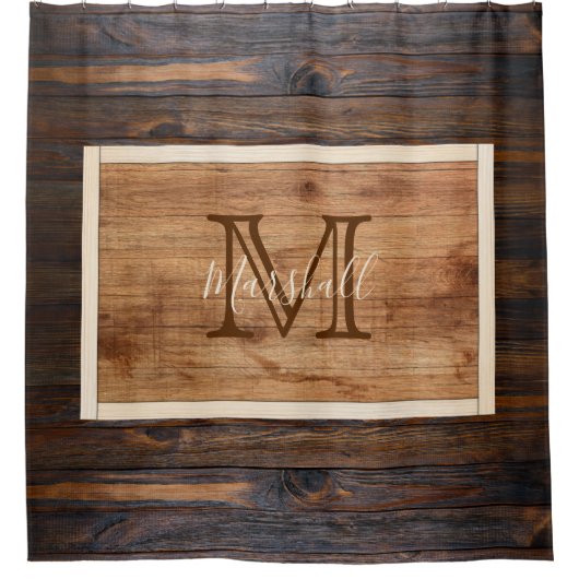 素朴な木調のモノグラム長方形 シャワーカーテン (正面)