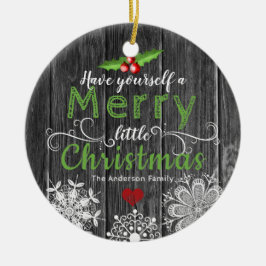 素朴な木|クリスマスのヤドリギ及び雪片 セラミックオーナメント