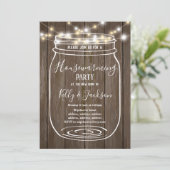 素朴な木、瓶、引っ越し祝いパーティーパーティー 招待状 (スタンド正面)