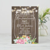 素朴な木、瓶、引っ越し祝いパーティーパーティー 招待状 (スタンド正面)