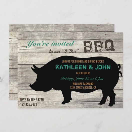 素朴な木"私は" BBQのリハーサルの夕食の招待状 招待状 (正面/裏面)